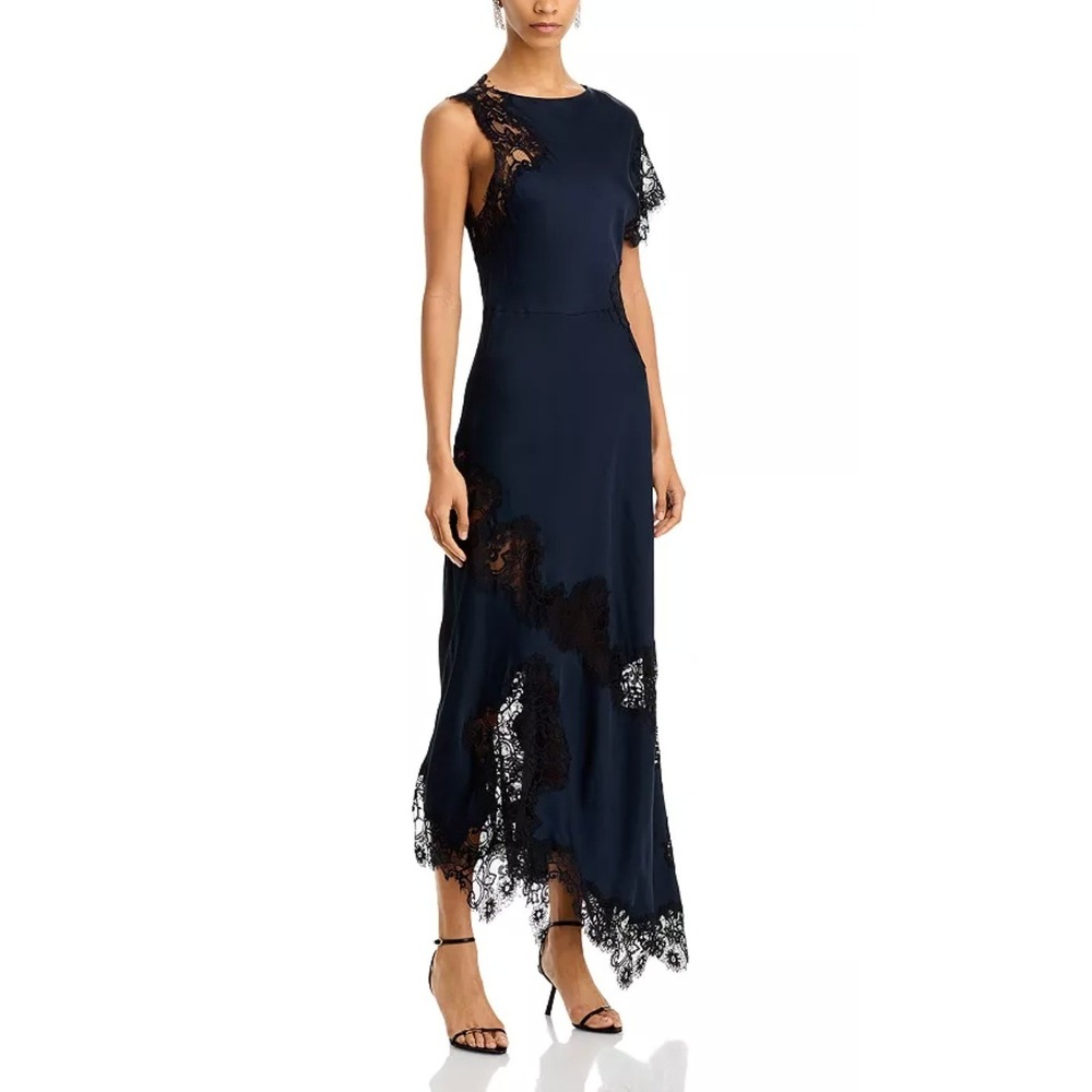 A.L.C. ALC Alessia Dress Navy Blue Lace Asymmetrical Midi Women Sz 4 - Picture 1 of 13